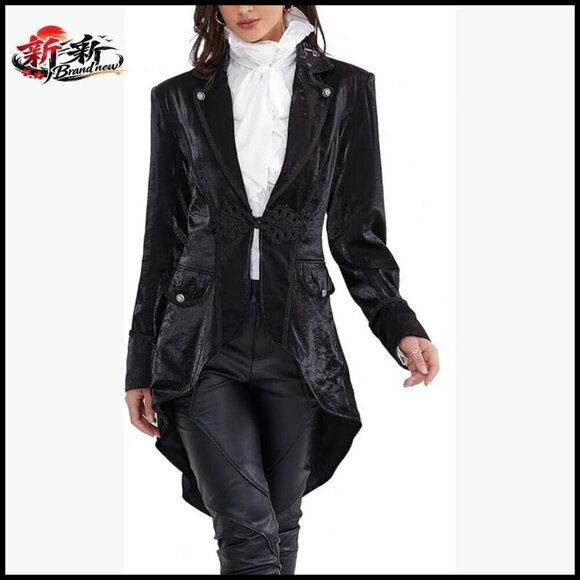 Jackets & Blazers - Victorian Tailcoat Jacket with Lace and Button Decoration